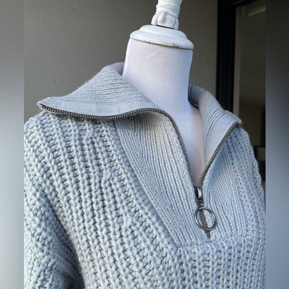 Design History Cable Knit Collar Zip Sweater in Pale Blue, M ☕️ - Picture 4 of 12